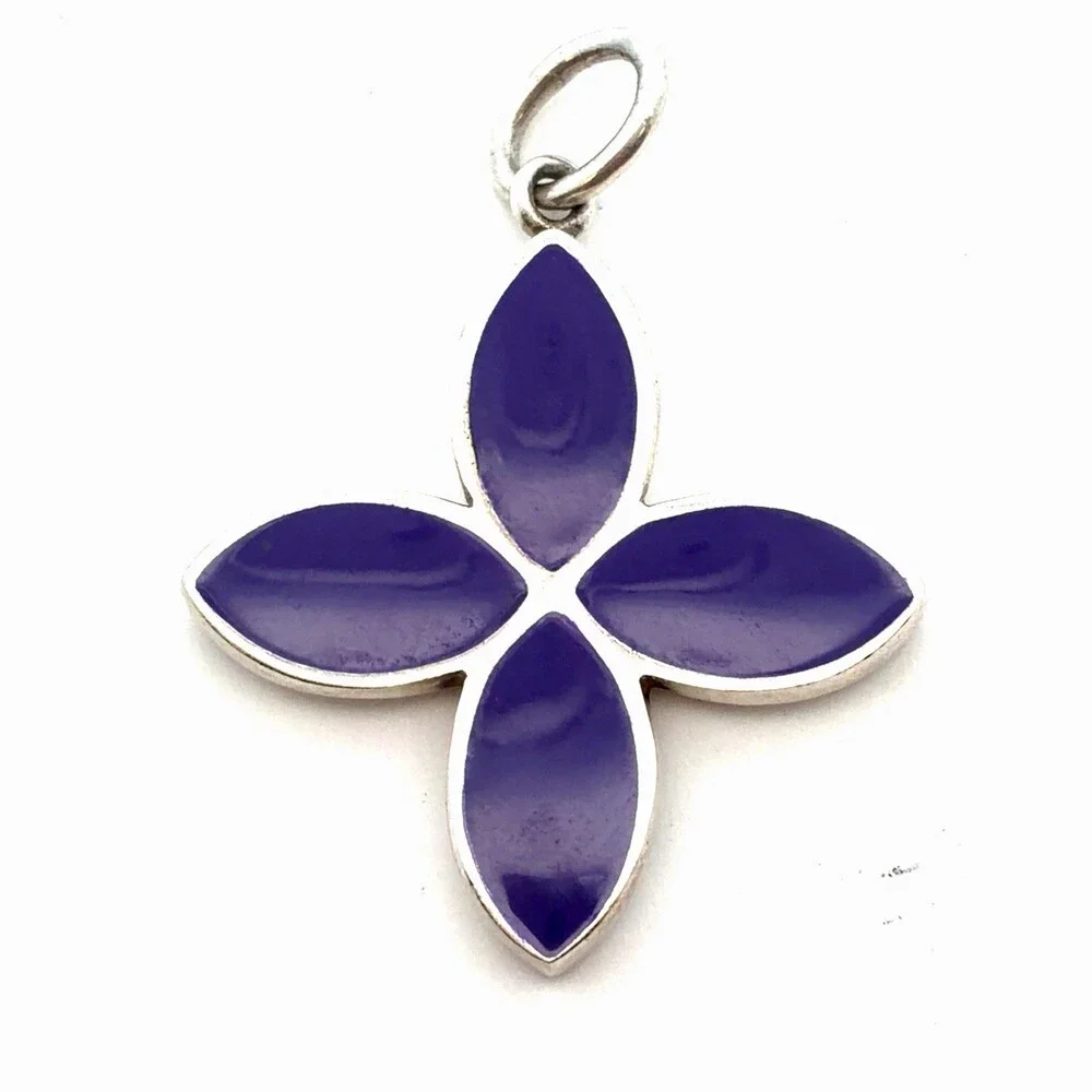 Authentic PANDORA 925 Sterling Silver Purple Enamel 390120 Dangle Flower Charm
